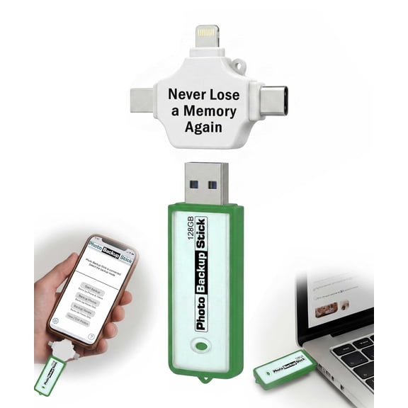 Photo Backup Stick Omega Universal Picture and Video Backup for Any Device - iPhone, Android, Computer, Tablets (128GB)