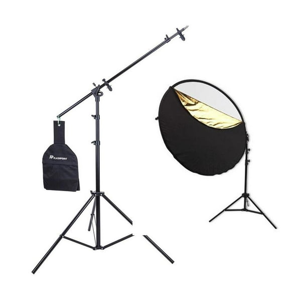 Westcott Photo Basics 40in 5-in-1 Collapsible Reflector Kit with Case, Reflector Holder Arm and Stand - Bundle with Flashpoint 11.5' 5-Section Super Light Stand/Boom Extension/Reflector Holder Arm