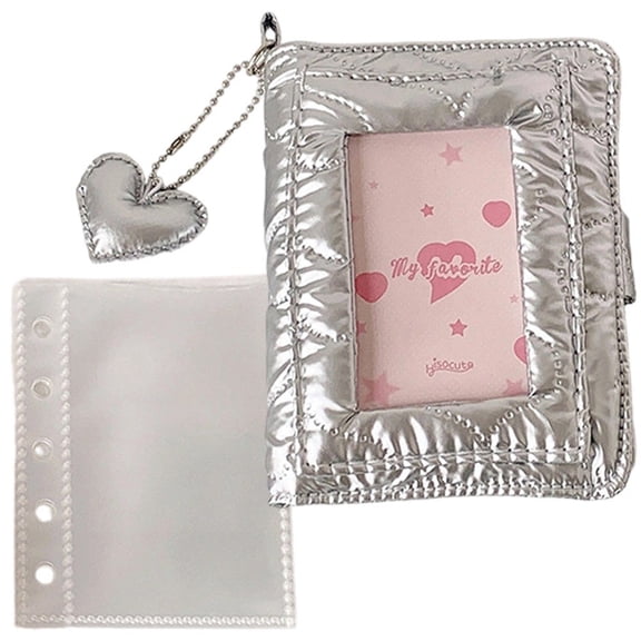 Photo Binder Album,Mini Photocard Holder Book with Lovely Pendant, Bow Chasing Album Loose-leaf Photo Album for Photo Picture Collection