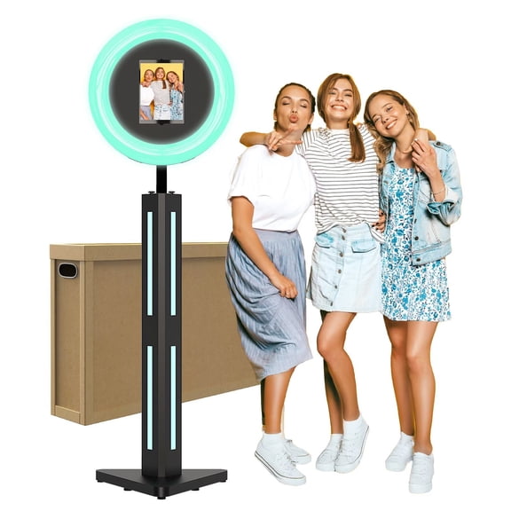 Photo Booth Compatible with Ipad 12.9in 11in 10.9in 10.2in, Photo Booth Machine with ChackTok PhotoBooth VIP Member, Ring Light, Selfie Photo Booth for Parties,Wedding and Events
