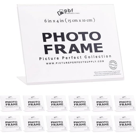 Photo Booth Frames 6x4 Acrylic Sign Holder, Horizontal Slanted Display Stand, Clear Picture Frame (12-Pack)