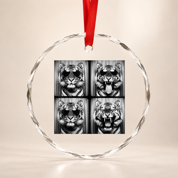Photo Booth Funny Meme Tiger Sunglasses Animal Print Tigers Glass Ornament