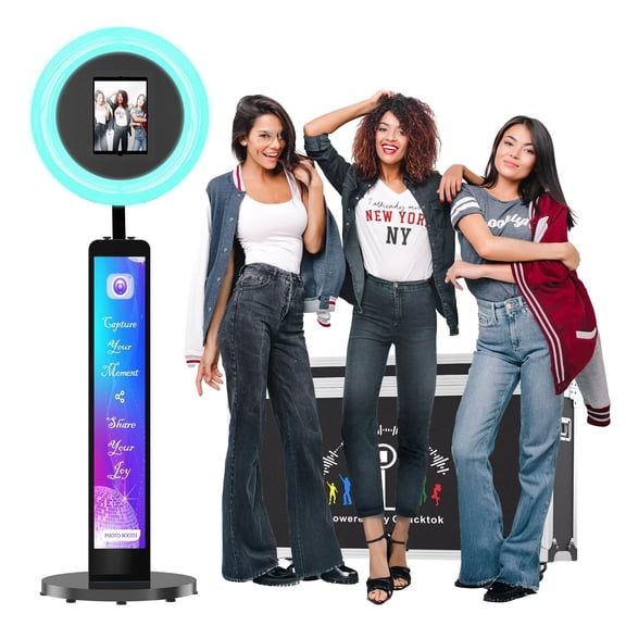Photo Booth Machine Compatible with Any Ipad,ChackTok PhotoBooth VIP Member,Free Custom Logo,Software APP Control Ring Light,Perfect for Wedding,Parties and Birthday