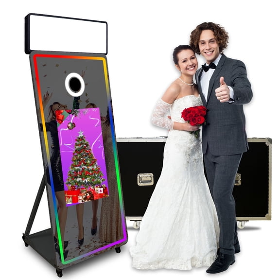 Photo Booth Machine Portable 65inch Mirror Magic Selfie Machine with 32inch LCD Touch Screen APP Control with Flight Case for Wedding Party Birthday