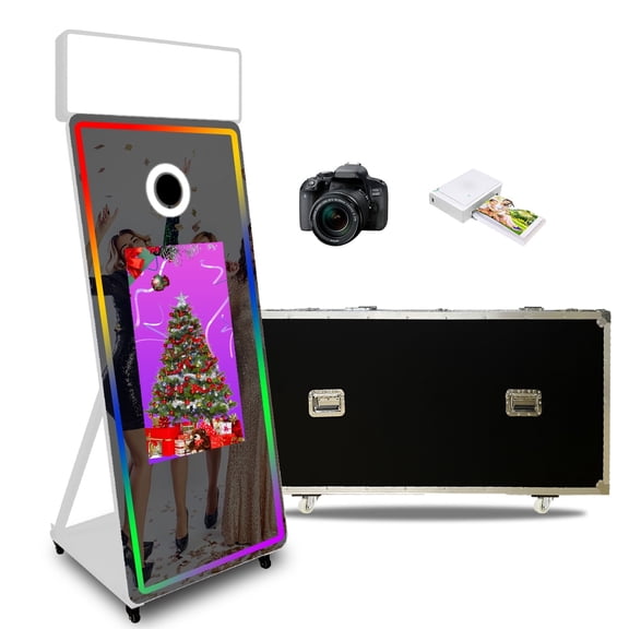 Photo Booth Machine Portable 65inch Mirror Magic Selfie Machine with 32inch LCD Touch Screen APP Control with Flight Case for Wedding Party Birthday