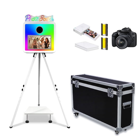 Photo Booth Machine RGB Light with 15.6inch Touch Screen Selfie Photobooth Machine DSLR Photo Booth for Wedding Party Events