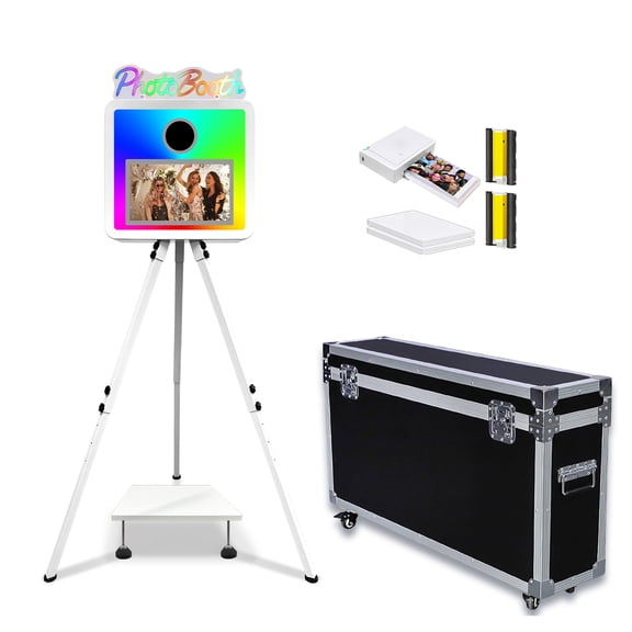 Photo Booth Machine RGB Light with 15.6inch Touch Screen Selfie Photobooth Machine DSLR Photo Booth for Wedding Party Events