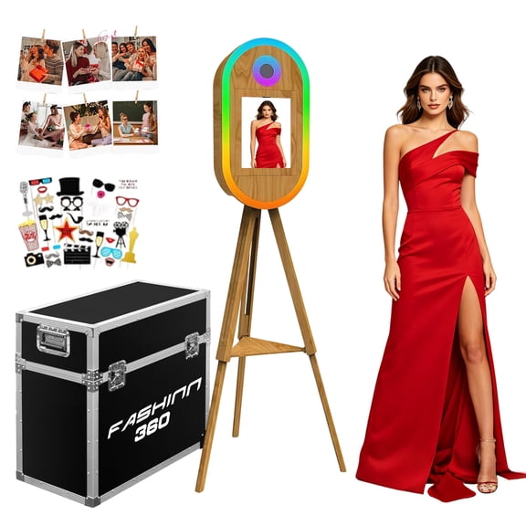 Photo Booth Machine for iPad & DSLR Camera with RGB Ring Light APP & Remote Control Adjustable Tripod Stand Flight Case for Weddings Parties Events Business Promotion