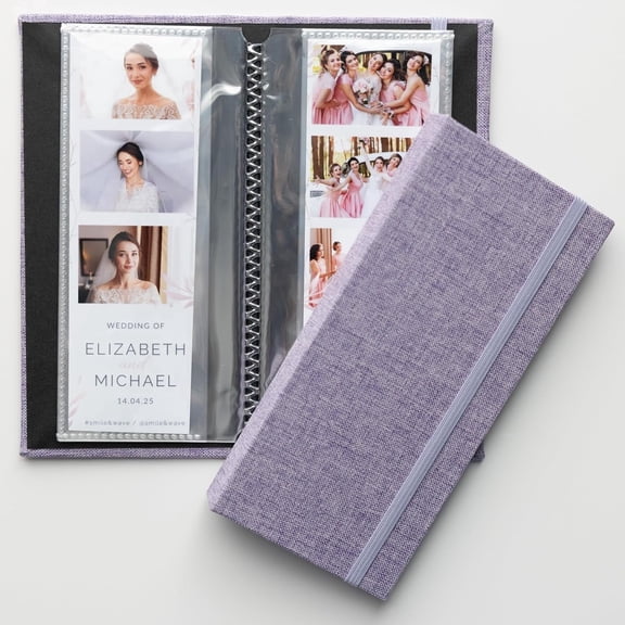 Photo Booth Photo Album - For Wedding or Party - Side Slide In 2X6 Picture Holder – Guest Book & Memory Keepsake – Linen Hard Cover With Band Keeps Photobooth Picture Prints Safe - PURPLE LAVENDER