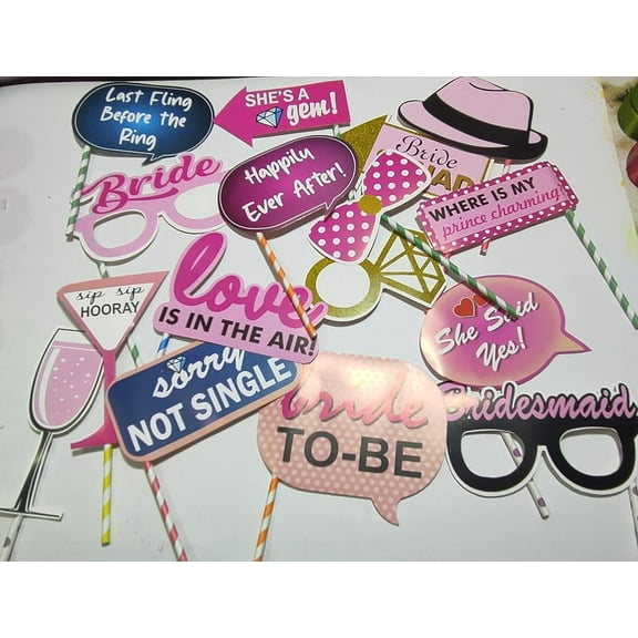 Photo Booth Props for Wedding Party Bridal Shower Decoration - Pack of 16