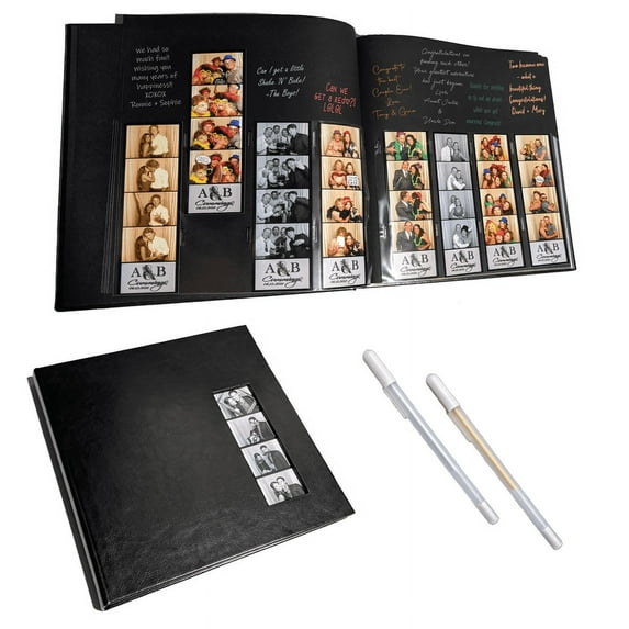 Photo Booth Scrapbook Album with Gel Pens Black Cover, Black Pages (10 Count) Bulk