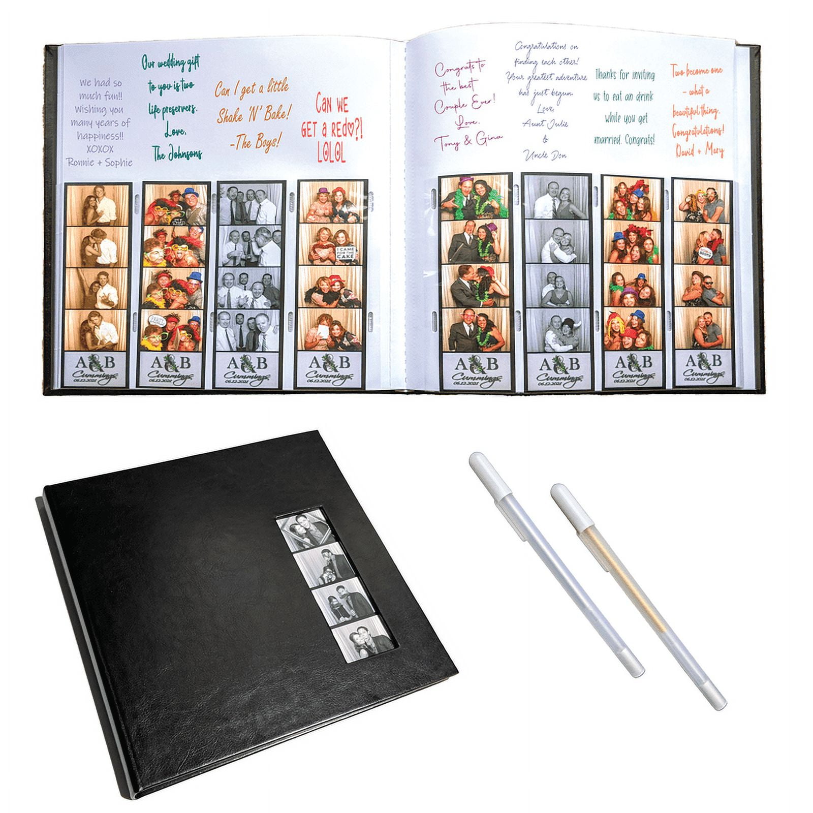 Photo Booth Scrapbook Album with Gel Pens Black Cover, Black Pages (5  Count) Bulk