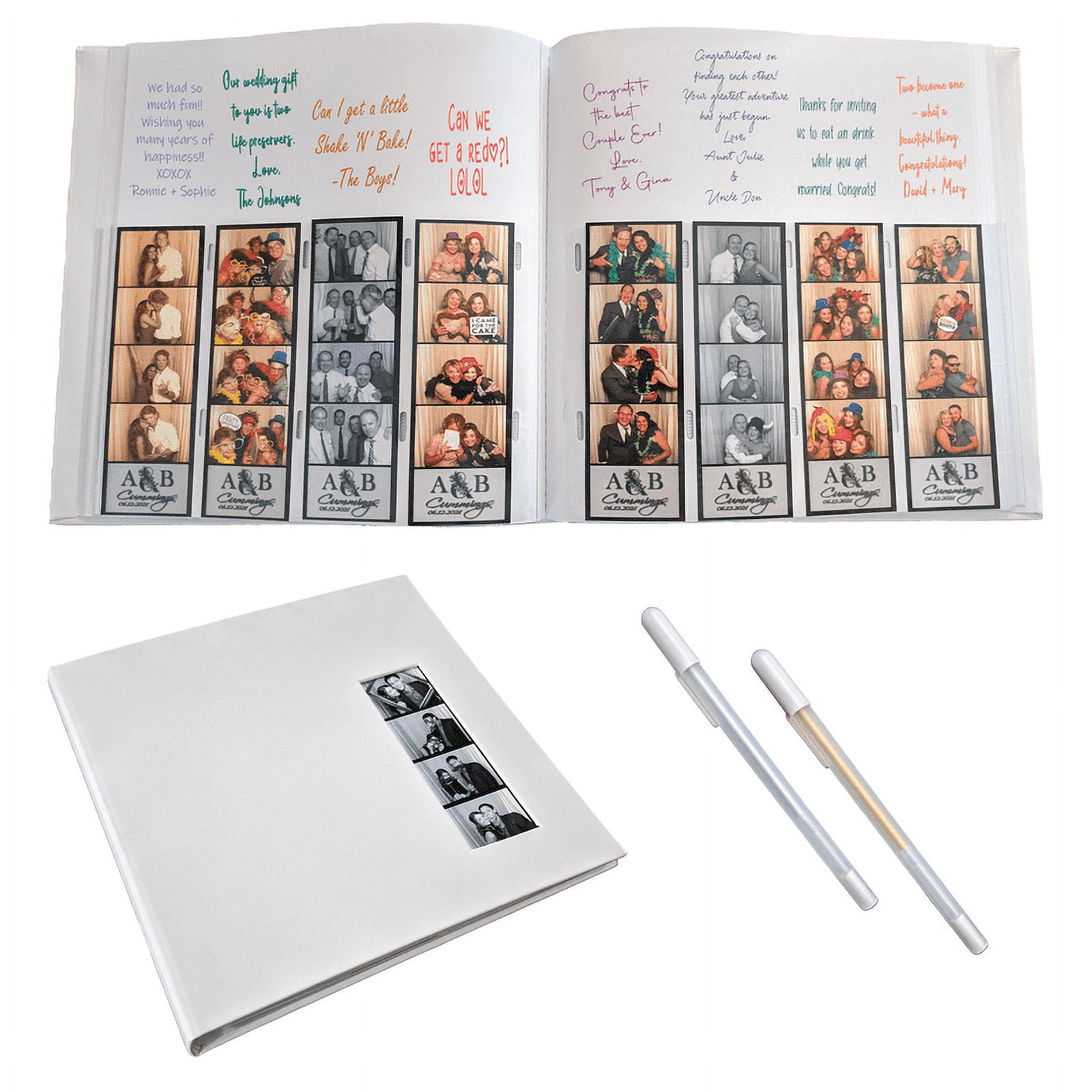 Photo Booth Scrapbook Album with Gel Pens White Cover, White