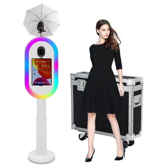 Photo Booth Selfie Machine Compatible iPad Photobooth for (10.2-13inch) RGB Light and Flashlight Floor Stand with Flight Case for Wedding Event Birthday