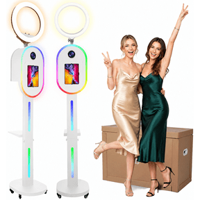 Photo Booth for iPad 10.2" 10.5" 10.9" 11" 12.9" & DSLR Camera, 2-in-1 Selfie Station Shell Stand with RGB Ring Light, Custom Logo Light Box, Honeycomb Box for Weddings Parties Events Rental
