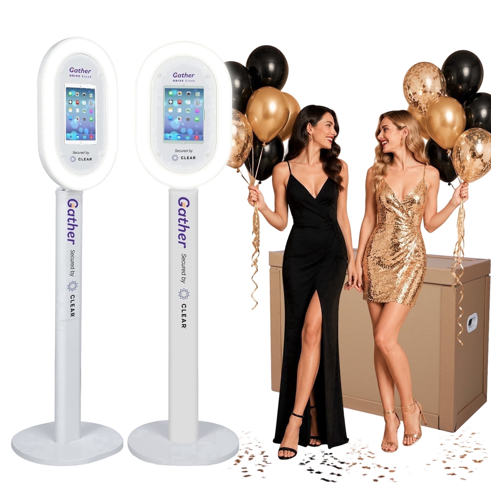 iPad Photo Booth Stand with White Ring Light, Selfie Station Kiosk for 12.9" & 13" iPads, Stable No-Wheel Floor Stand for Weddings, Parties, Corporate Events, Tablet Not Included