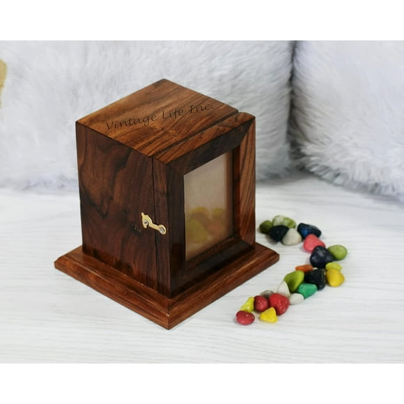 Photo Box Pet Cremation Urn | memorial | Personalized Wooden Keepsake Urn for Dogs/Cats Ashes, Large Size (175 cubic inches) (5.75x5.75x7.5 inches)