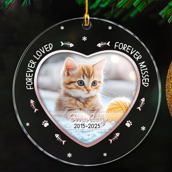 Photo Cats Sympathy Ornaments Xmas, Forever Loved Forever Missed Ornament, Year/Name Cat Pet Memorial Ornament Gift for Cat Dad/Mom, Cats Remembrance Christmas Ornaments 2025