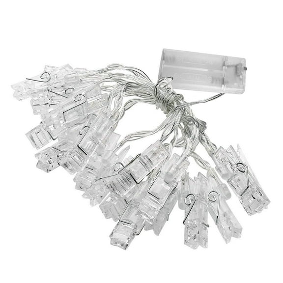 Photo Clip String Lights, 10ft 20-Light Copper Wire String with Mini Clips, Warm White Constant Glow for Photo Display, Christmas Tree. Beige