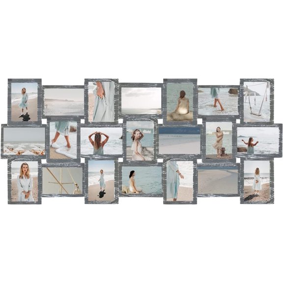 Photo Collage Frame - 21 Opening 4x6 Large Picture Frame for Wall Hanging Photo Gallery - Customized Family Pictures Grey Frame Decoration