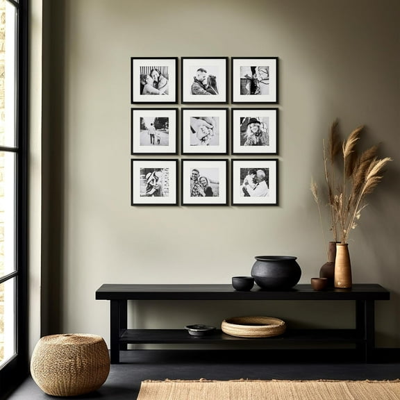 Photo Collage Frames for Wall, 10x10 Inch Square Picture Frame for Living Room or Staircase Decoration (Black, 9 Pack)