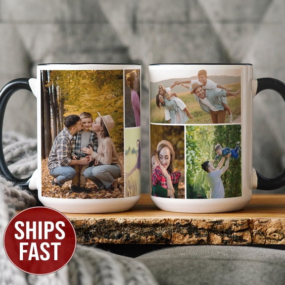 Photo Collage Mug With Personalized Text Custom Photo Mug Custom Picture And Text Mug Pers