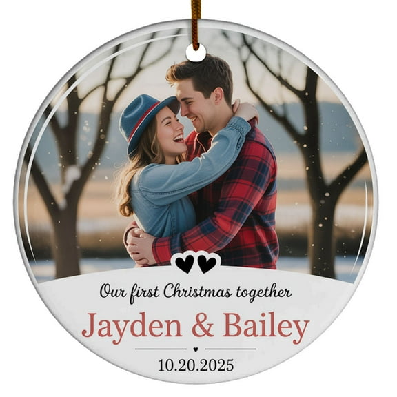 Photo Couple 1st Christmas Together Ceramic Ornament, Our First Christmas Together Ornaments Gift for Newlywed Married