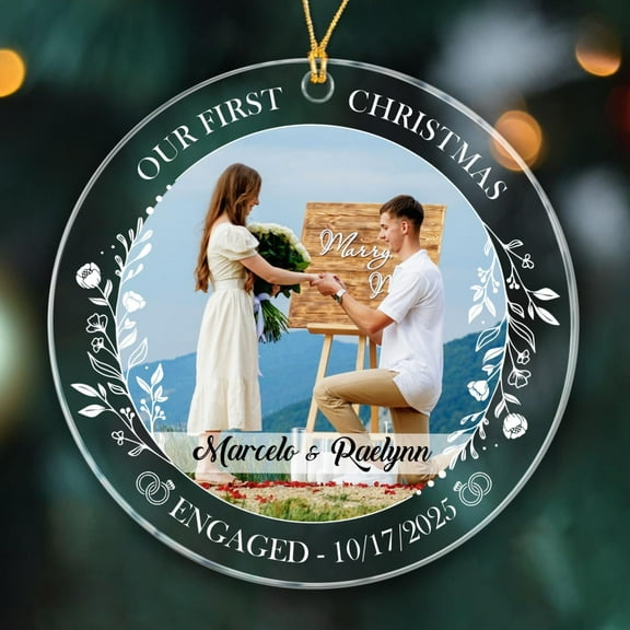 Photo Couple Engagement Xmas Ornaments, Our First Christmas Engaged Ornament 2025, Photo Engaged Ornament Gift for Engagement Anniversary, Custom Names/Picture Mr & Mrs Engaged Ornaments