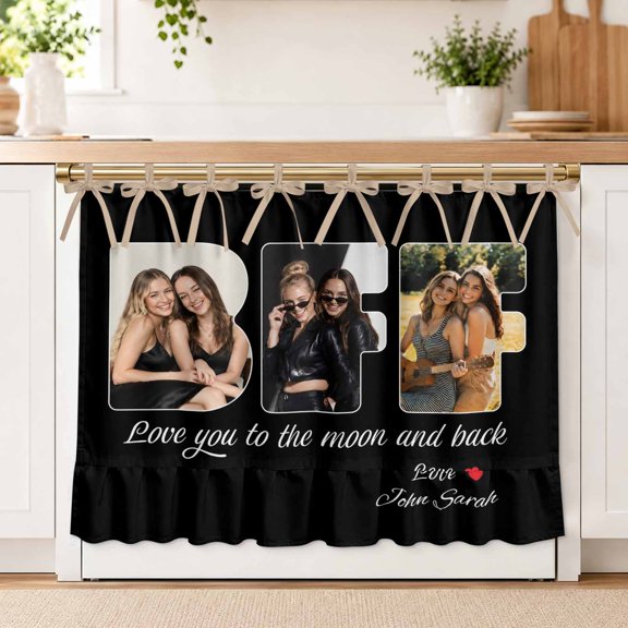 Photo Custom Oven Skirt Curtain for Kitchen Decor 30 x 21.5 Inch Love You to The Moon and Back Black Ruffle Oven Door Cover with Ties, Decorative Oven Skirt for Dishwasher, Stove, Cabinet
