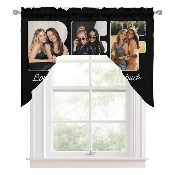 Photo Custom Swag Valance for Windows, Love You to The Moon and Back Black Swag Curtains Valances for Small Window Treatment Rod Pocket for Kitchen Bathroom 1 Panel 56x36in