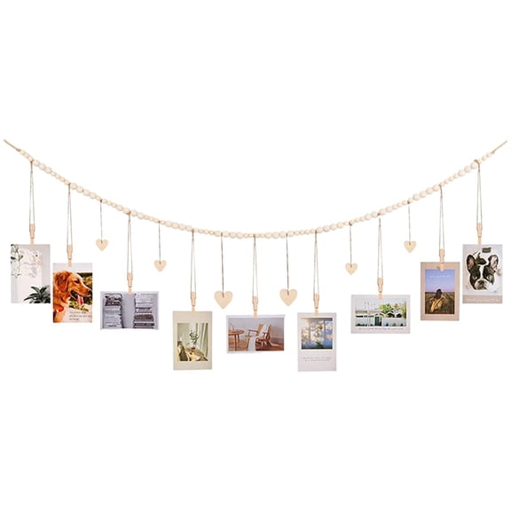 Photo Display String with Clips 39.3 Inch, Instant Wall Hanging Photo Wall Decor with 9 Wooden Clips, Picture Hanger for Bedroom Dorm Cafe, Wall Decor, Home Decoration