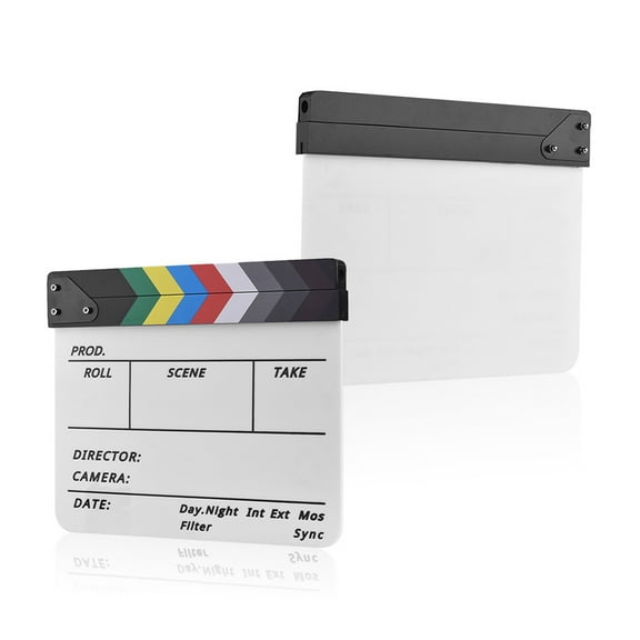 Photo Dry Erase Acrylic Director Film Clapboard Movie TV Cut Action Scene Clapper Board Slate With Marker Pen, Color Stick, White
