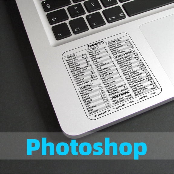 Photo Editing Shortcut Stickers for PS, Removable Vinyl Keyboard Reference Guide for Creatives on Laptop and PC Workstations, Clear Finish