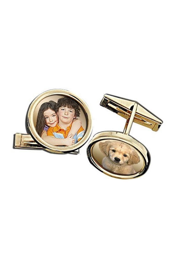 Photo Engraved Cuff Links - Solid 14K Yellow Gold, 0.65 Inch, Per Pair