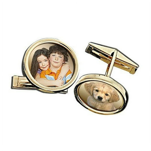 Photo Engraved Cuff Links - Solid 14K Yellow Gold, 0.65 Inch, Per Pair
