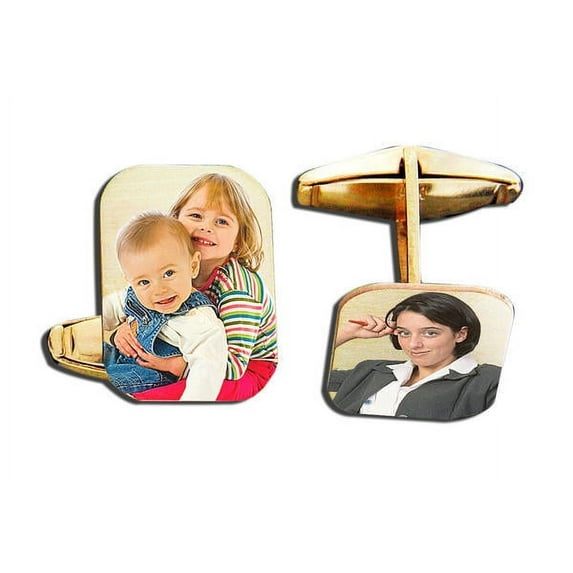 Photo Engraved Rectangle Cuff Links - Solid 14K Yellow Gold Per Pair