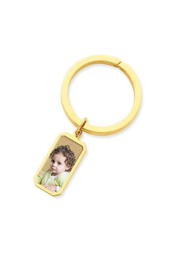 Photo Engraved Rectangle Key Chain - Sterling Silver