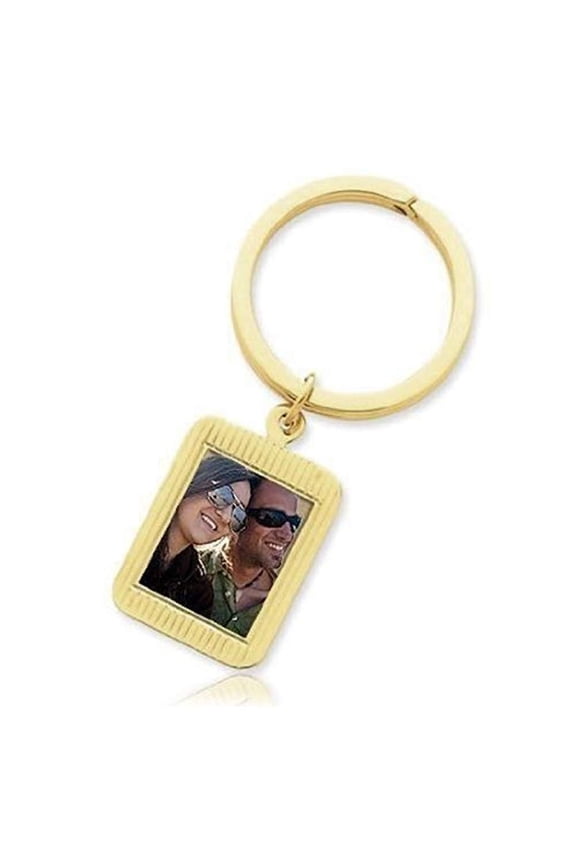 Photo Engraved Rectangle Keychain - Sterling Silver