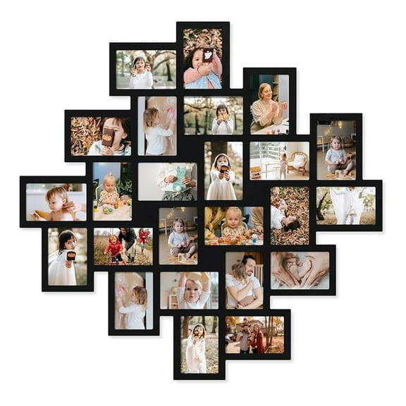 Photo Frame 24 Openings Black Wood Wall Hanging Collage Clustered, 4 by 6"