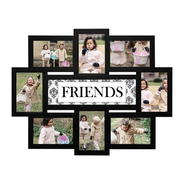 Photo Frame Classic Reunion 8 Opening 17" x 22" Wall Hanging Picture Frame Friends Theme 6" x 4" Photo Sockets x 8 White Edge | Gallery Style Childhood Best Friends Memories Gift