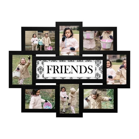 Photo Frame Classic Reunion 8 Opening 17" x 22" Wall Hanging Picture Frame Friends Theme 6" x 4" Photo Sockets x 8 White Edge | Gallery Style Childhood Best Friends Memories Gift