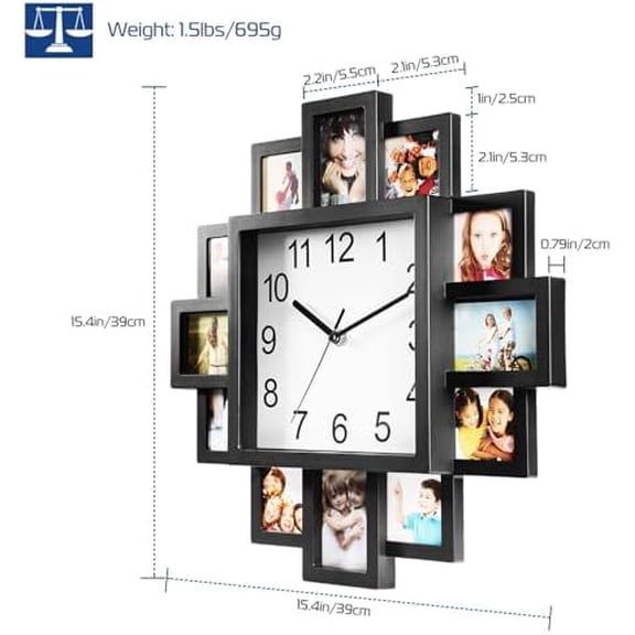 Photo Frame Clock Picture Collage 12-Picture Display DIY Wall Clock Photowall Wall Hanging Home Decor- Make Your Own Multi-Photo Clock-US Spot$$Home Decor, Kitchen, & Other