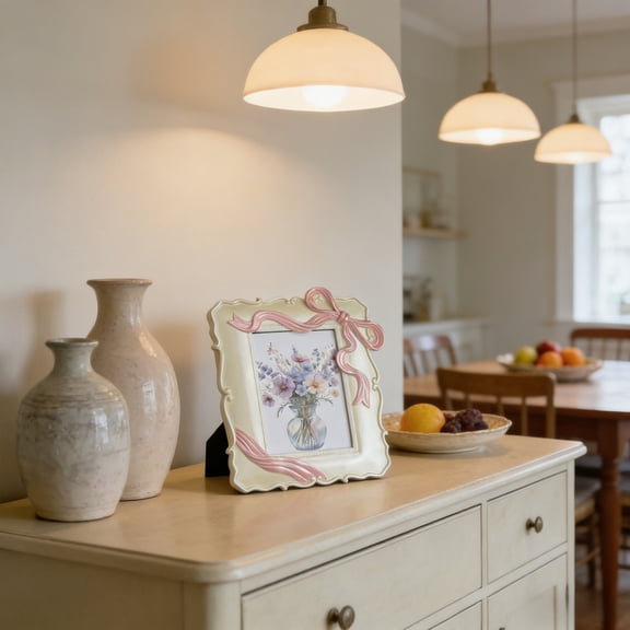 Photo Frame, Czzoypi Exquisite Pearl White Photo Display Frame, Resin Desktop Wall Mount Picture Frame with 3D Relief Home Decoration, White