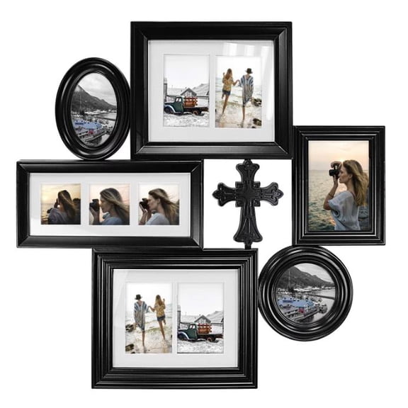 Photo Frame Holy Cross 28x28 Black Picture Frame - Made to Display Pictures 4x6 4x4 5x7 - Wide Molding - Multi Selfie Gallery Collage Wall Hanging Wall Mounting Design
