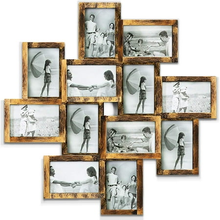 Photo Frame Picture Frame Family Friends Union Together L24 x H24 Gallery Collage Wall Hanging Photo Frame for 6" x 4" Photo - 12 Photo Sockets - Gold Edge