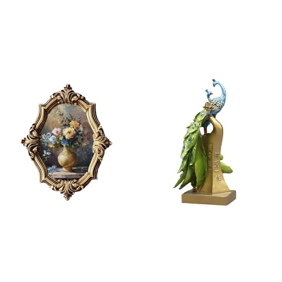 Photo Frame Picture Frame Peacock Statue Resin Material Decorative Display for Office Bedroom Gallery Table