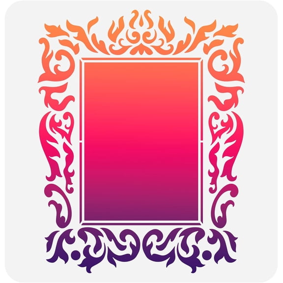 Photo Frame Stencil 11.8x11.8inch Square Painting Stencil Vintage Floral Pattern Stencil Plastic PET Drawing Template Large Painting Stencil for Wood Fabric Canvas Decoration Mixed Color