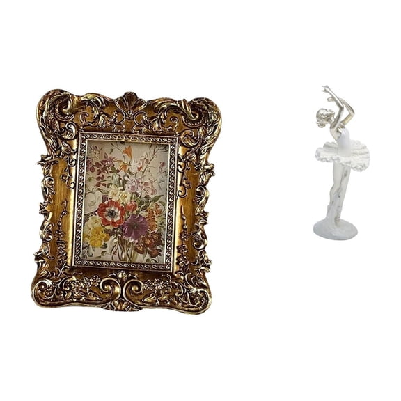 Photo Frame Vintage Table Picture Frame Ballet Girl Statue Resin Construction for Bedroom Fireplace Entrance