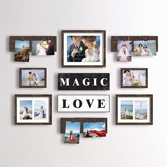 Photo Frame with Glass Cover 7 Slots Reunion Friends Memory Picture Frame Selfie Gallery Collage Wall Hanging for 6x4 Photo, Retro Gold
