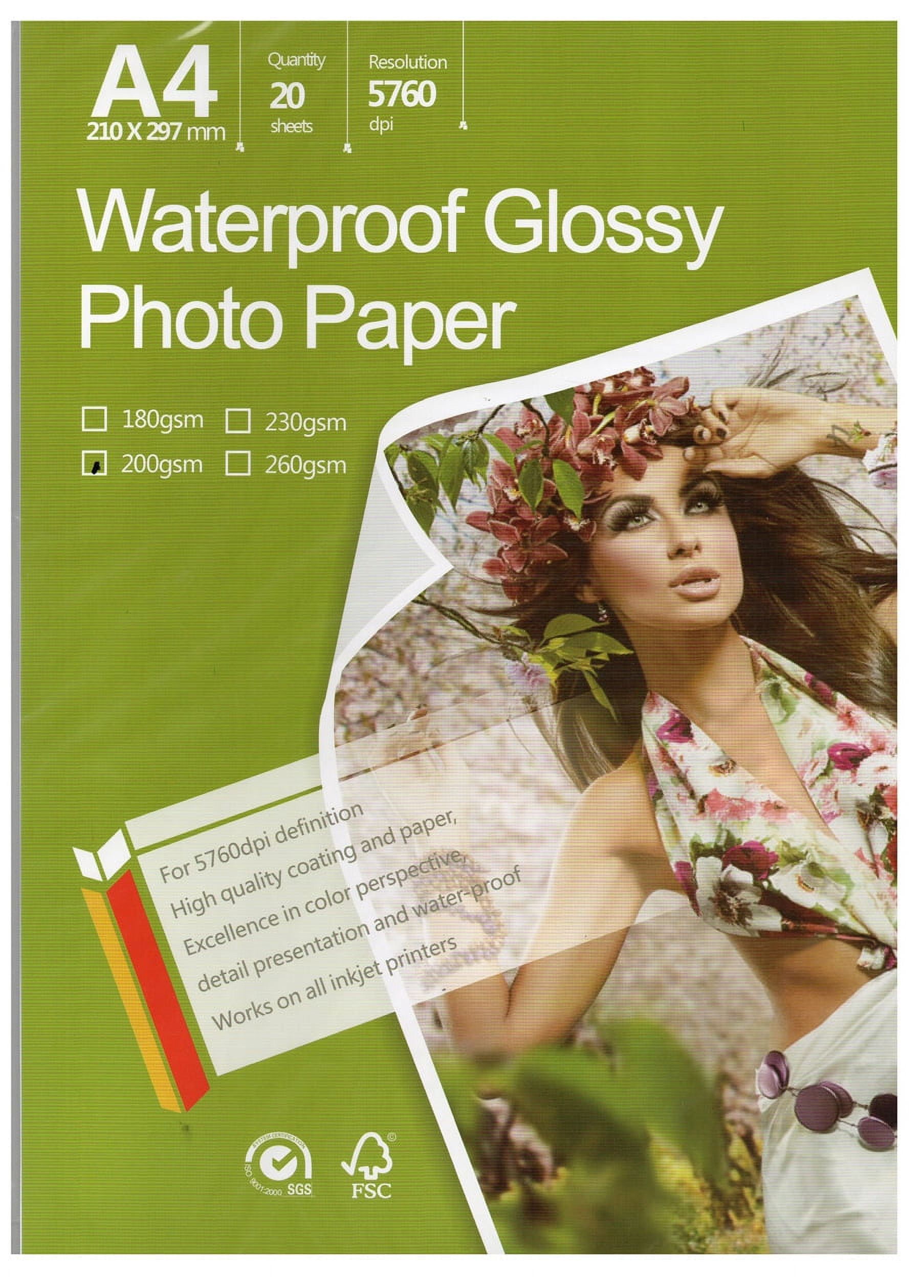 Photo Glossy White Paper 8.3"x11.7" A4 Size 20 sheets weight 200gsm. Dries Quickly Best colors Best Look Pictures print for all inkjet printer